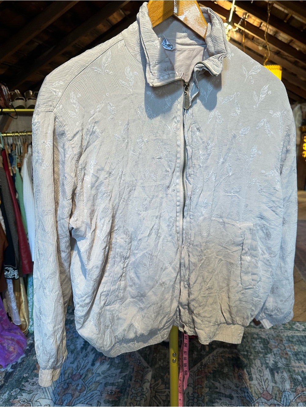 Light Gray Floral Texture Bomber Jacket - Fuda International
